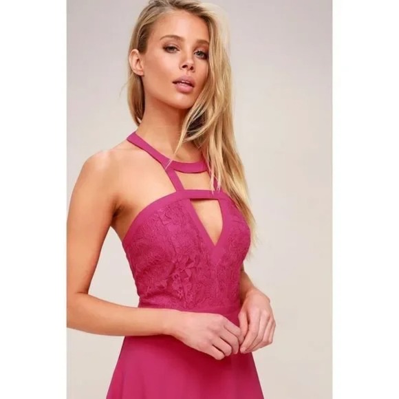 Lulus All My Daydreams Fuschia Lace Skater Dress size XL NEW!!! - Picture 10 of 11